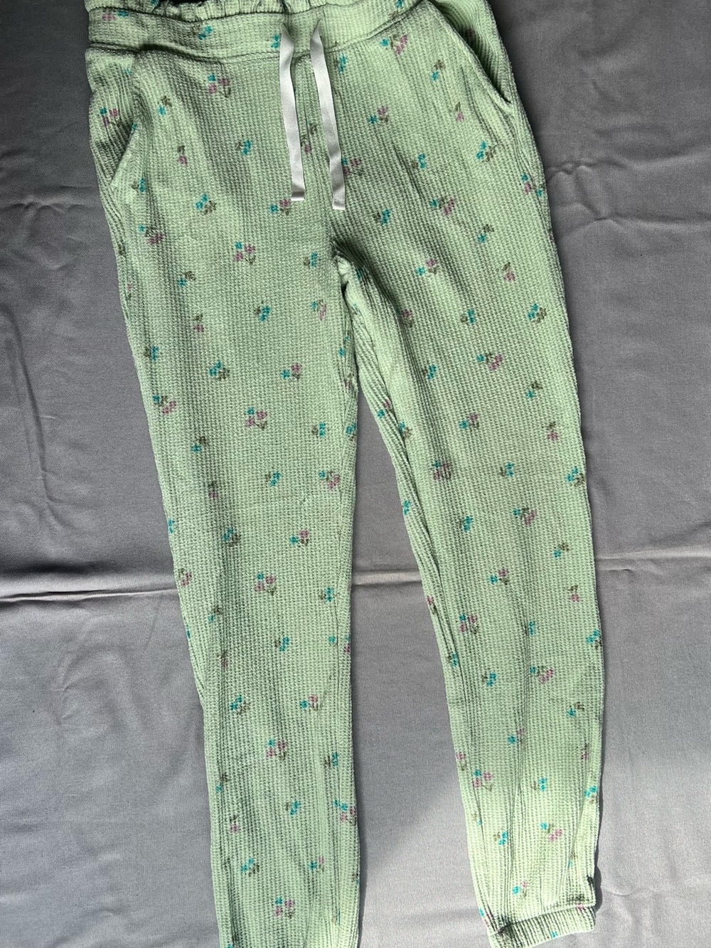 Cat & Jack Light Green Waffle Knit Pajama Pants with Tiny Floral Print